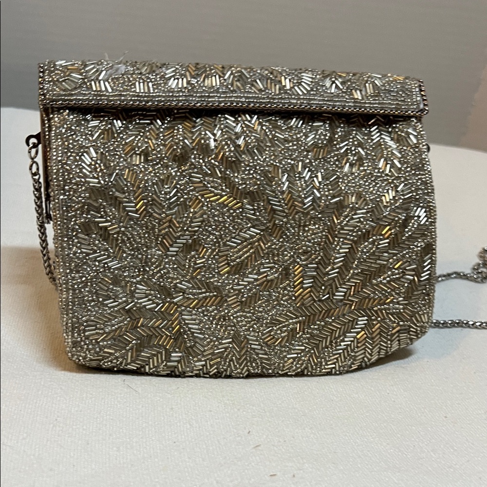 Nina Silver Beaded Evening Crossbody Bag